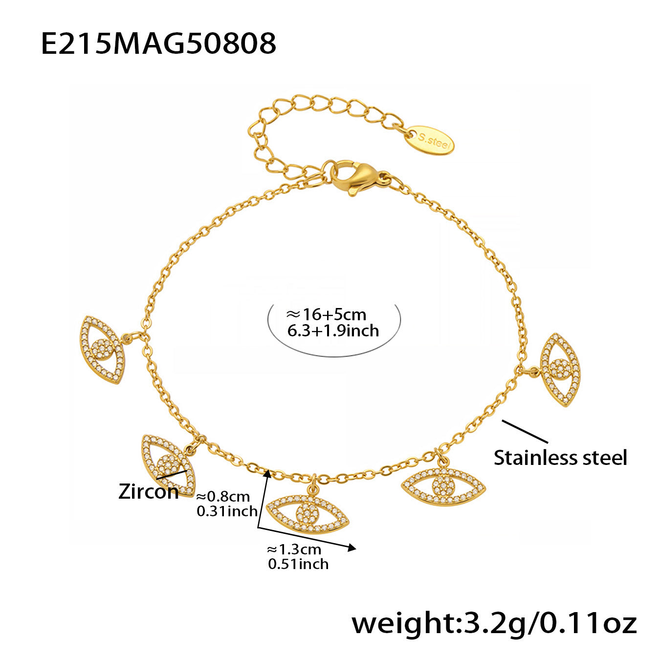Gold plated zircon bracelet set with starburst chain links and sparkling stone accents