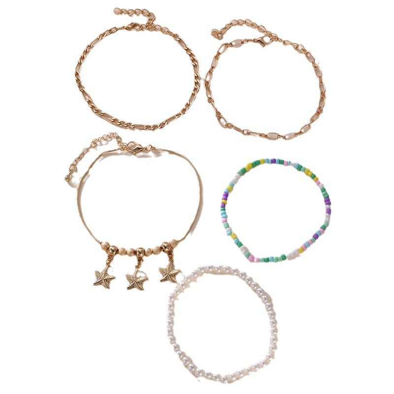 Boho rice bead heart anklet with layered beach style and colorful heart accents