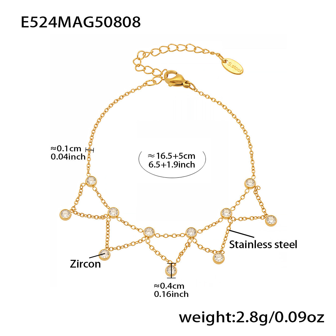 Gold plated zircon bracelet set with starburst chain links and sparkling stone accents