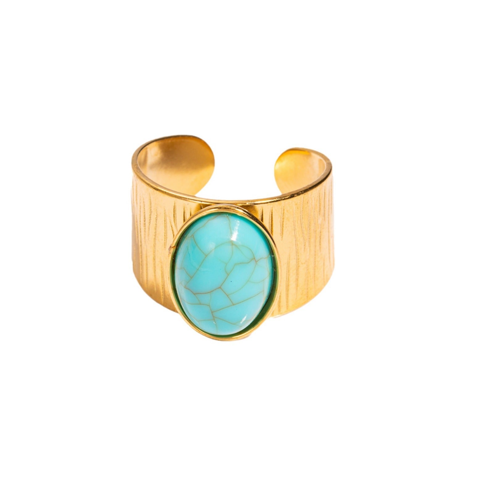 Gold plated malachite turquoise ring with natural stone statement design for women
