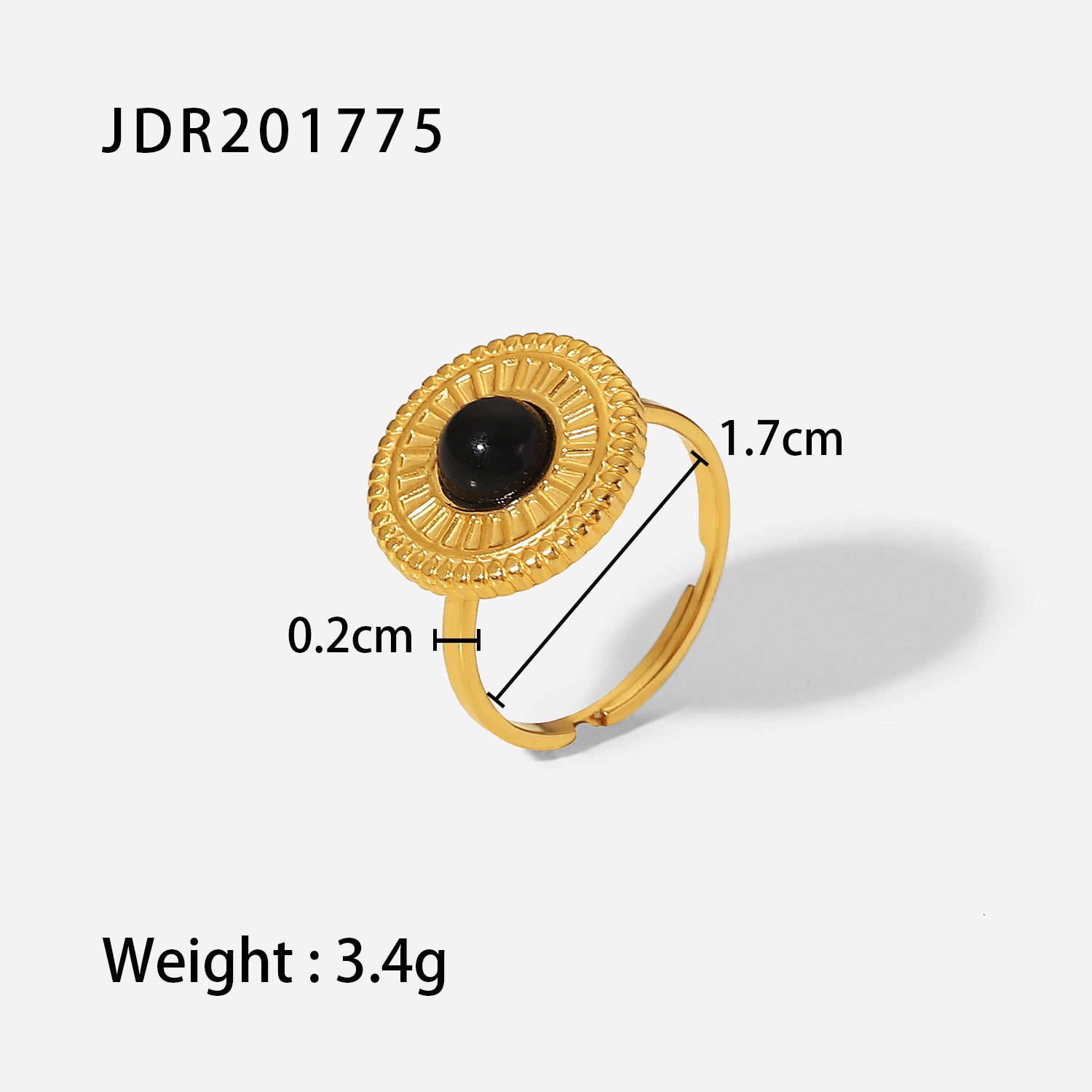Gold plated gemstone ring with minimalist adjustable band and geometric star detail
