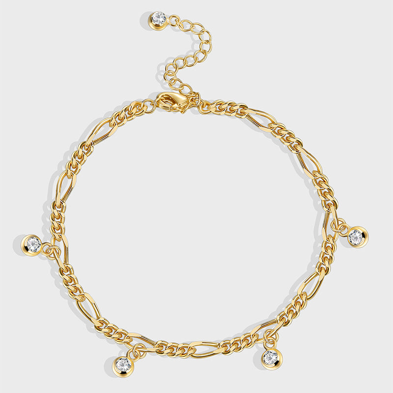 Gold plated zircon chain anklet with full sparkling statement chain design for women
