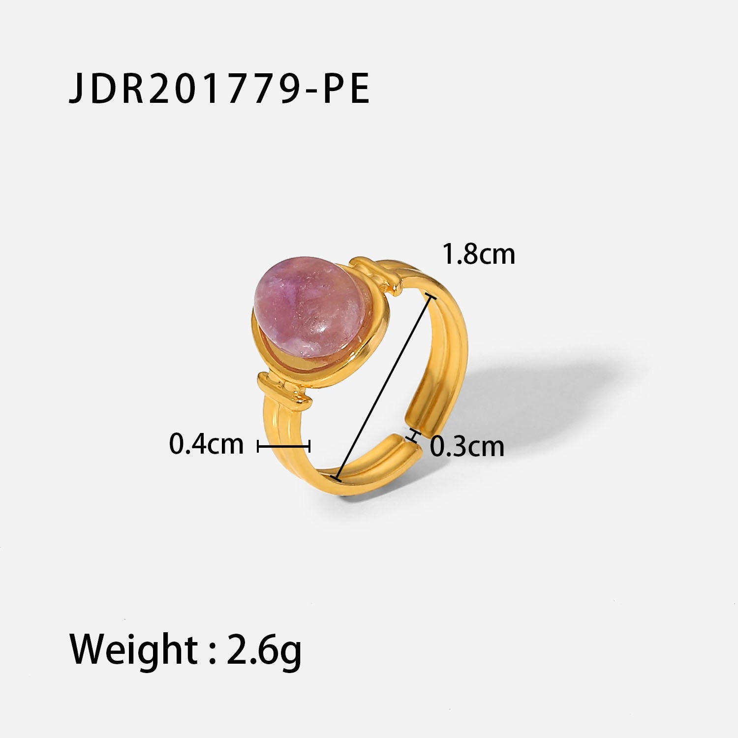 Gold plated gemstone ring with minimalist adjustable band and geometric star detail