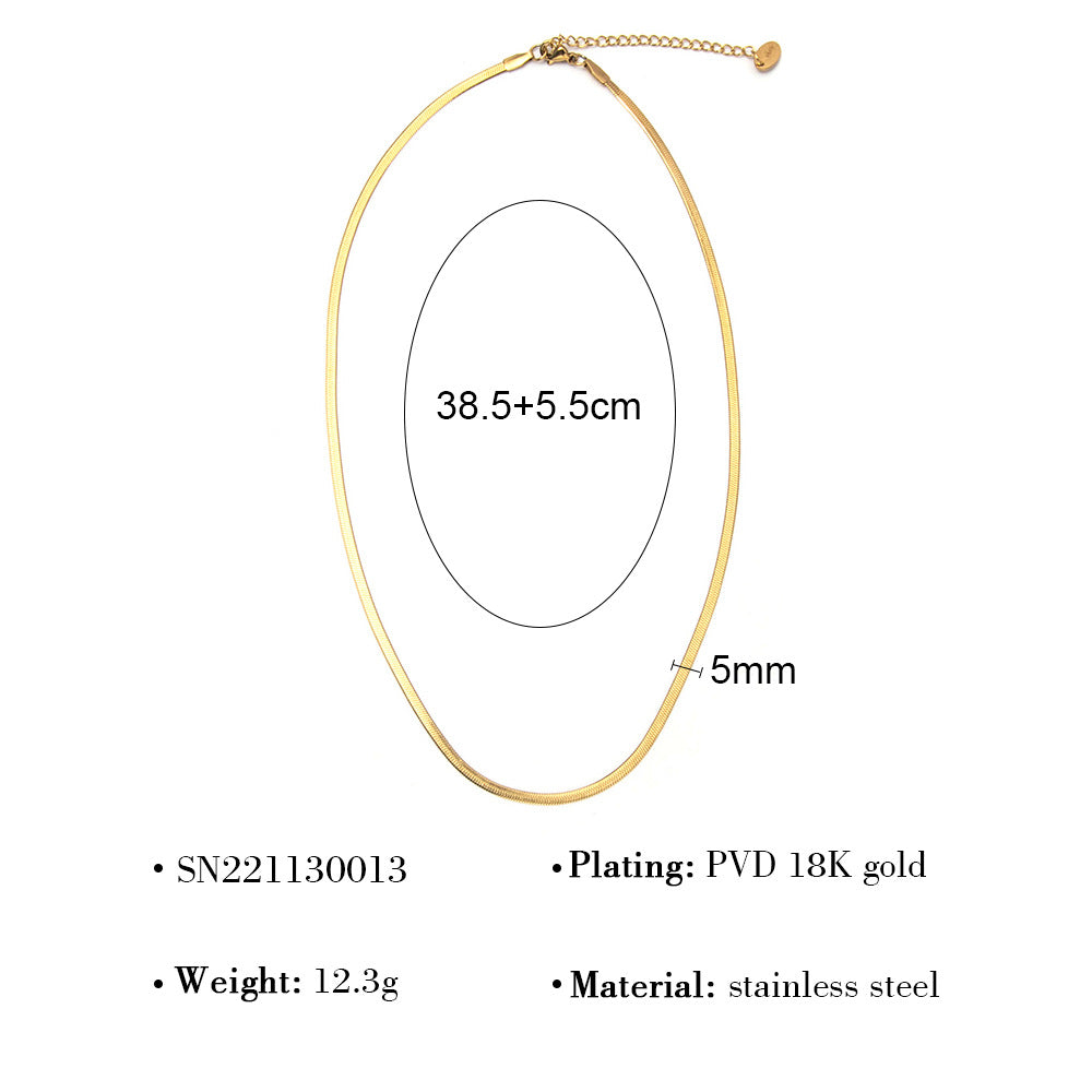 18K gold plated layered necklace with flat snake chain and twist double-layer design