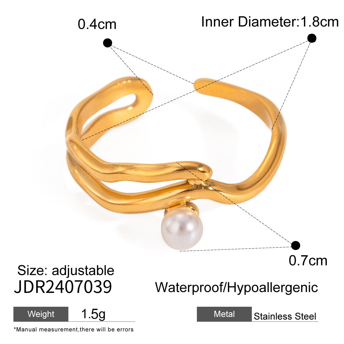 Gold plated gemstone ring with minimalist adjustable band and geometric star detail