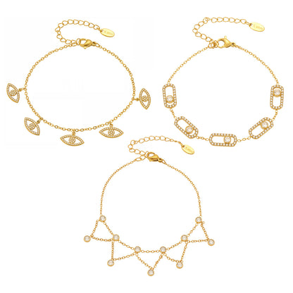 Gold plated zircon bracelet set with starburst chain links and sparkling stone accents
