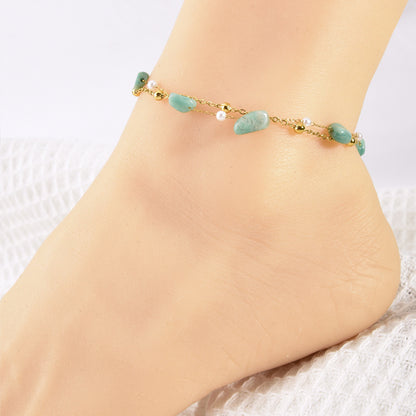 Bohemian natural stone beaded anklet with handmade beach style and adjustable fit