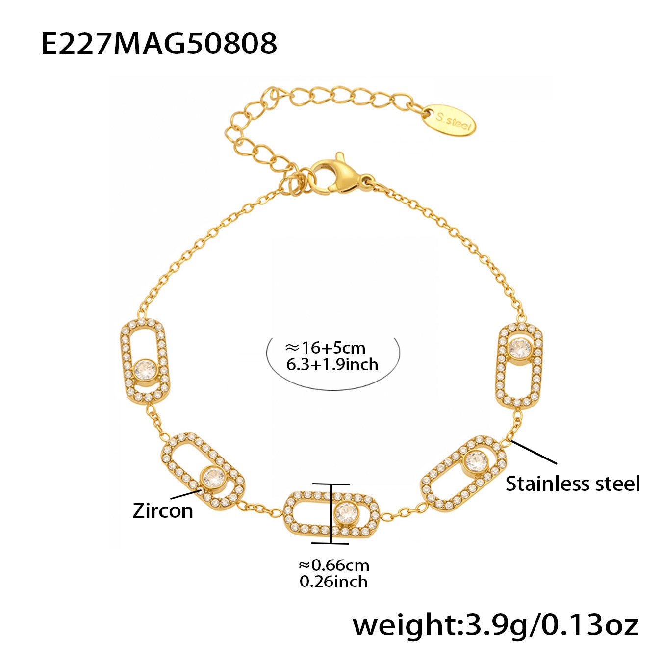 Gold plated zircon bracelet set with starburst chain links and sparkling stone accents