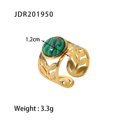 Gold plated gemstone ring with minimalist adjustable band and geometric star detail