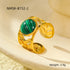 18K gold plated gemstone ring with natural stone and adjustable statement band for women
