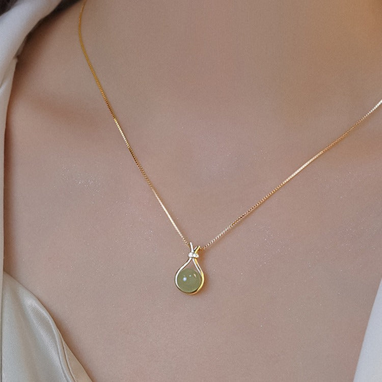 18K gold plated lucky bag necklace with zircon pendant and titanium steel clavicle chain for women