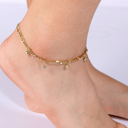 Gold plated zircon chain anklet with full sparkling statement chain design for women