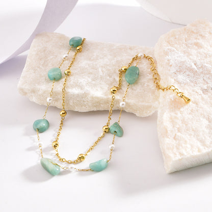 Bohemian natural stone beaded anklet with handmade beach style and adjustable fit