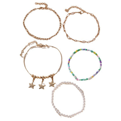Boho rice bead heart anklet with layered beach style and colorful heart accents