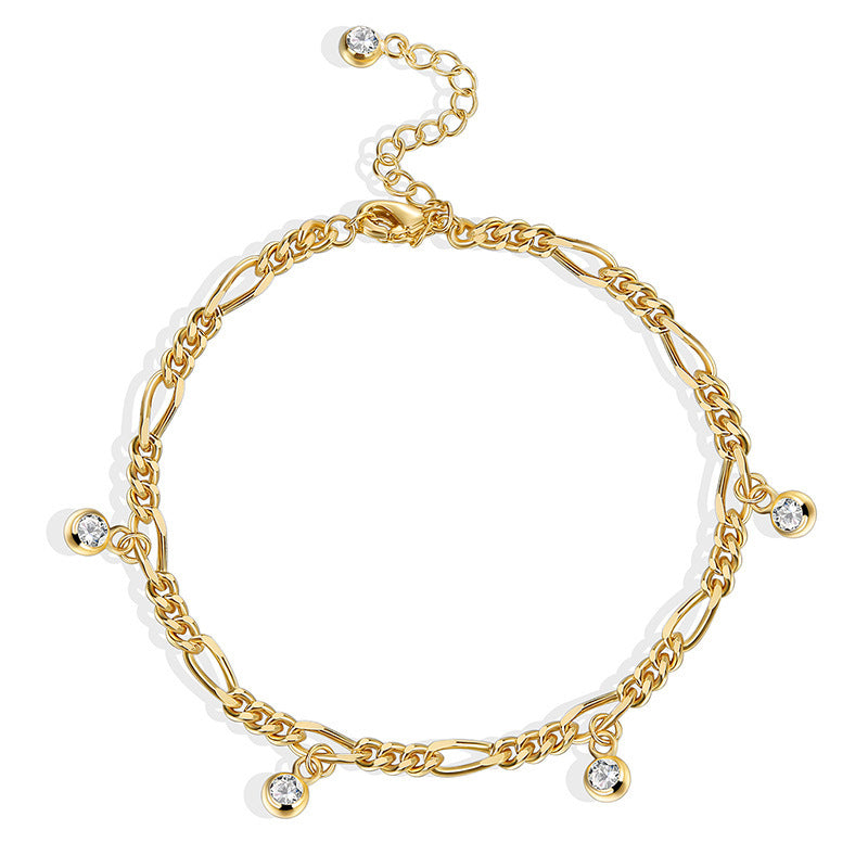 Gold plated zircon chain anklet with full sparkling statement chain design for women