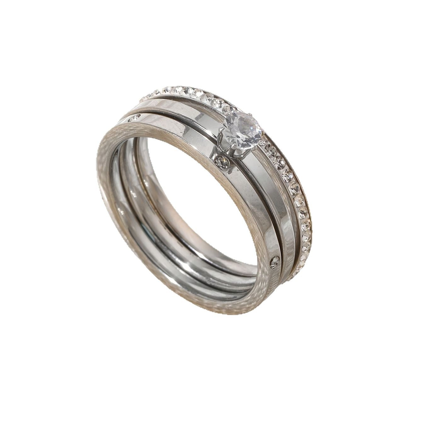 18K gold plated zircon ring set with stackable 3-piece stainless steel rings for women