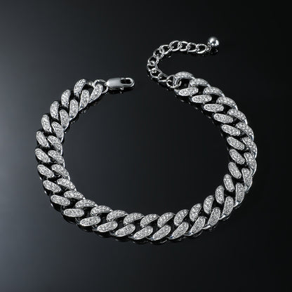 Iced out Cuban chain anklet with rhinestone hip hop design and heavyweight statement style for men