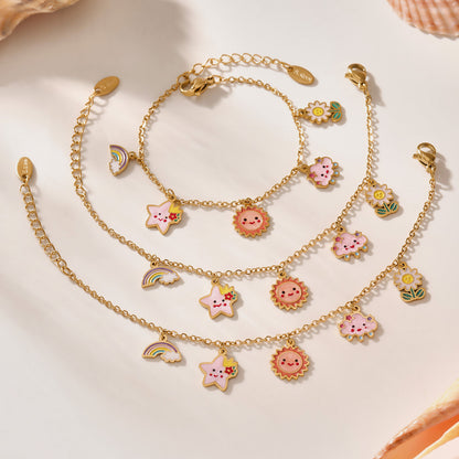 Gold plated kids jewelry set with sun and star necklace and matching bracelet for children