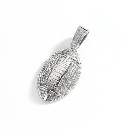 Gold plated football pendant necklace with iced out rhinestone design and hip hop chain style