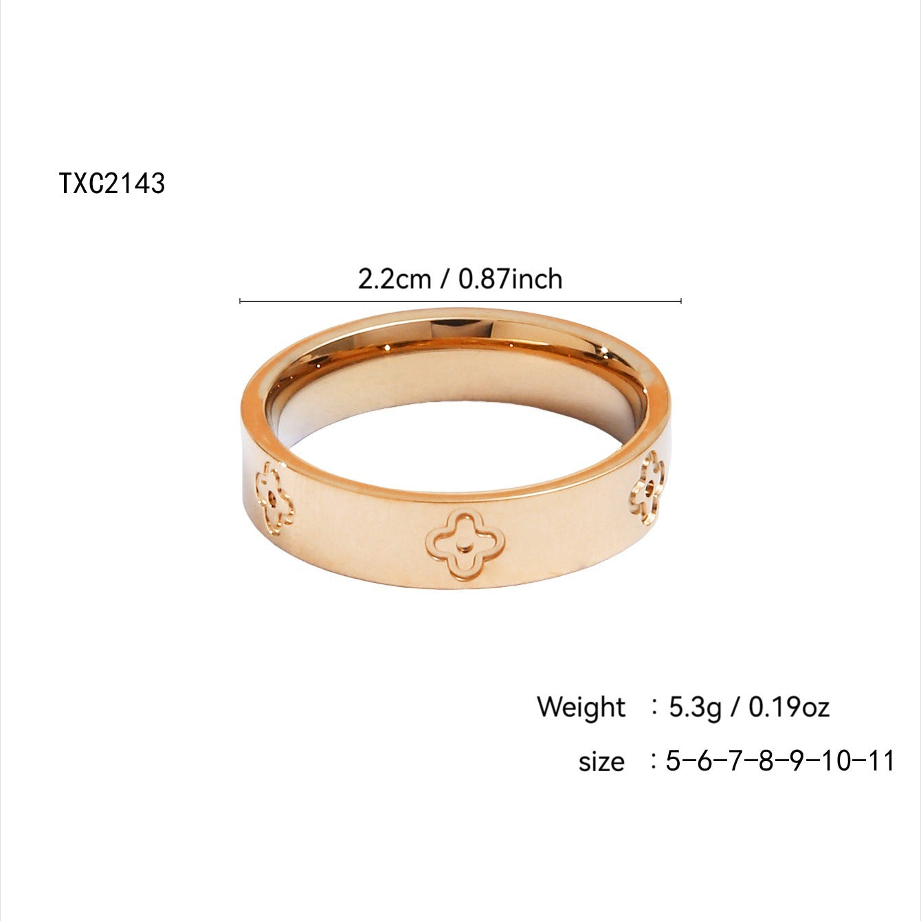 Gold plated clover heart ring set with stackable geometric stainless steel design