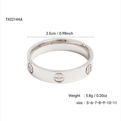 Gold plated clover heart ring set with stackable geometric stainless steel design