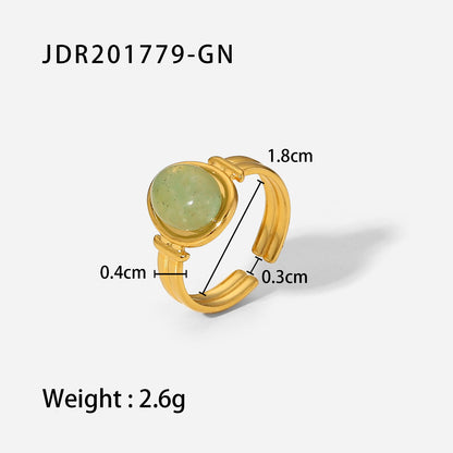 Gold plated gemstone ring with minimalist adjustable band and geometric star detail