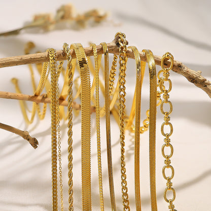 18K gold plated layered necklace with flat snake chain and twist double-layer design