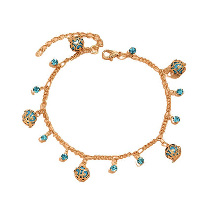 Retro tassel anklet with double-layer chains and ethnic metal pendant details