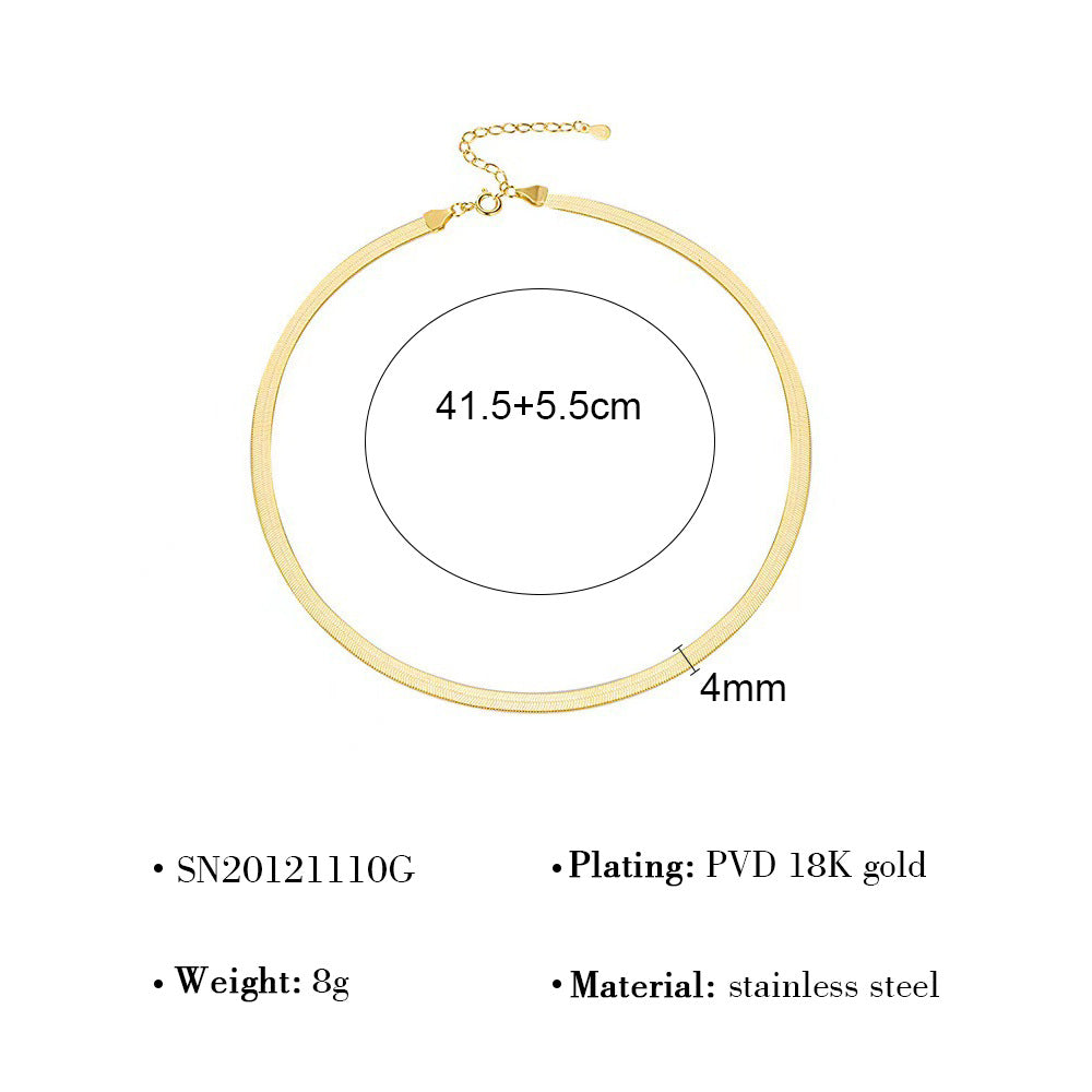 18K gold plated layered necklace with flat snake chain and twist double-layer design