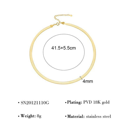 18K gold plated layered necklace with flat snake chain and twist double-layer design