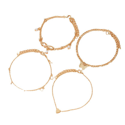 Multi layer charm anklet set with star butterfly heart and pearl beach jewelry charms