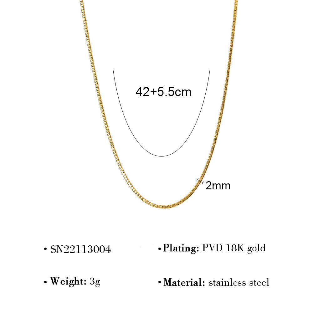 18K gold plated layered necklace with flat snake chain and twist double-layer design