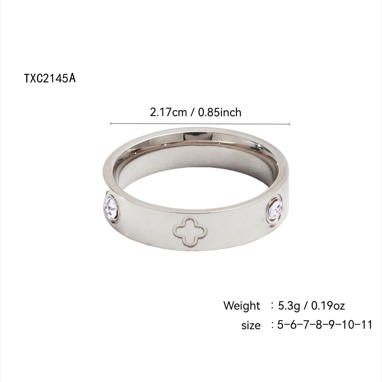 Gold plated clover heart ring set with stackable geometric stainless steel design