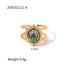 Gold plated gemstone ring with minimalist adjustable band and geometric star detail
