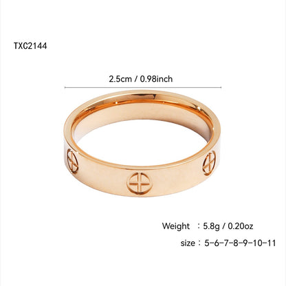 Gold plated clover heart ring set with stackable geometric stainless steel design