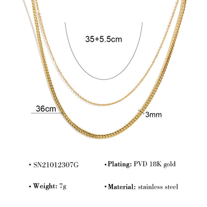 18K gold plated layered necklace with flat snake chain and twist double-layer design