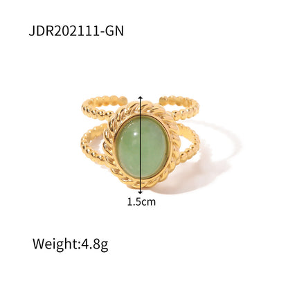 Gold plated gemstone ring with minimalist adjustable band and geometric star detail