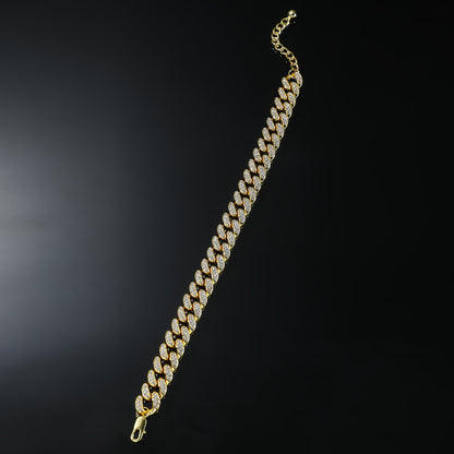 Iced out Cuban chain anklet with rhinestone hip hop design and heavyweight statement style for men