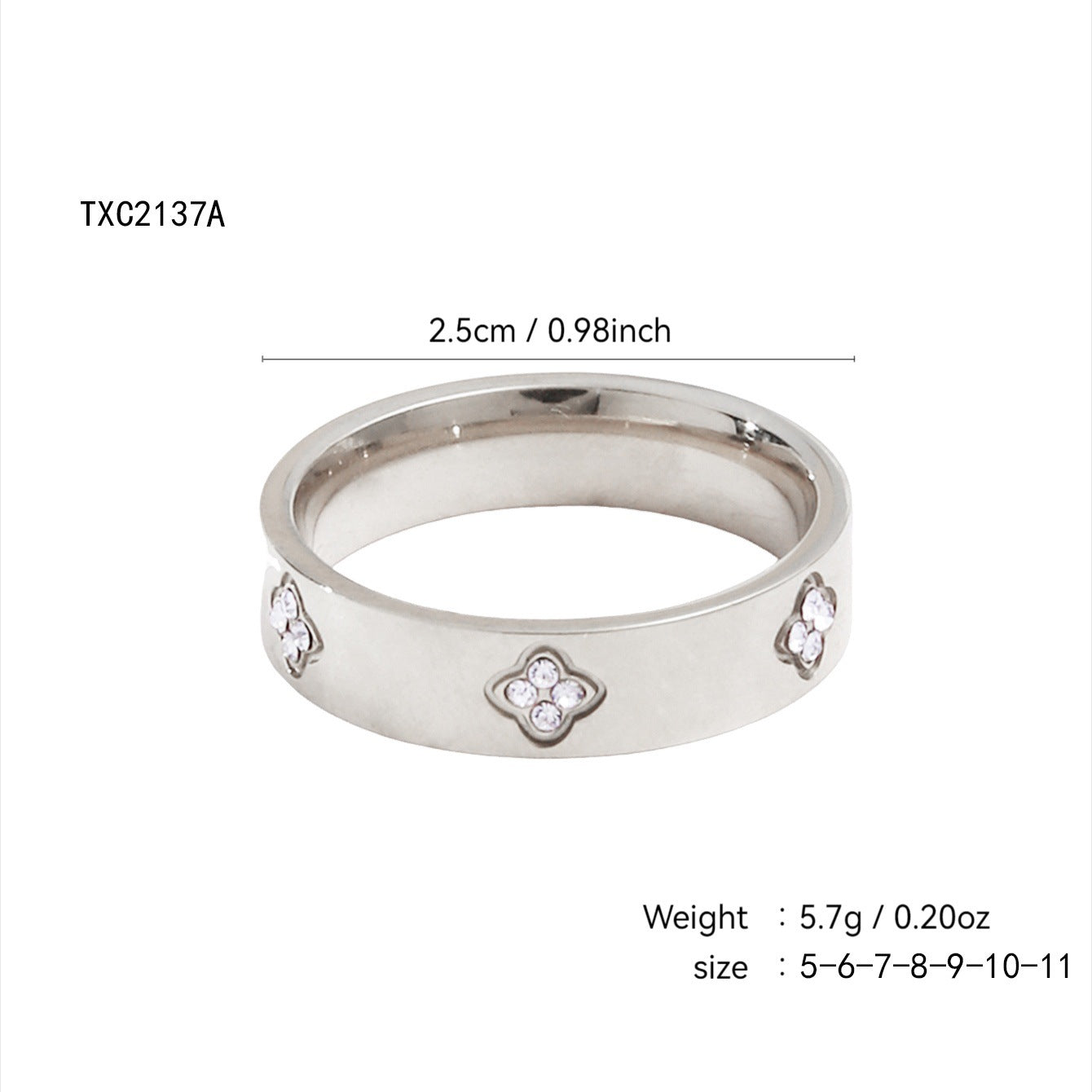 Gold plated clover heart ring set with stackable geometric stainless steel design