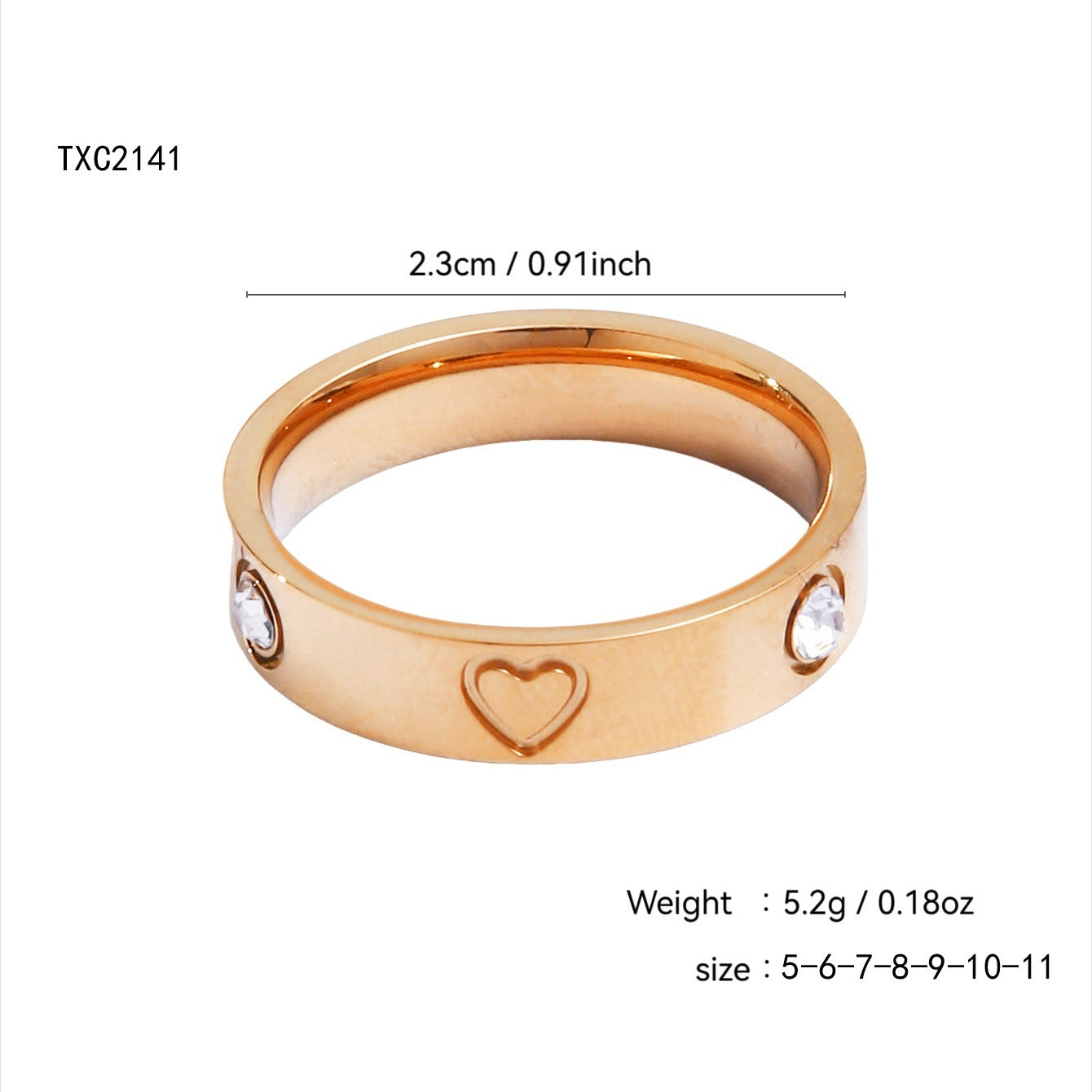 Gold plated clover heart ring set with stackable geometric stainless steel design