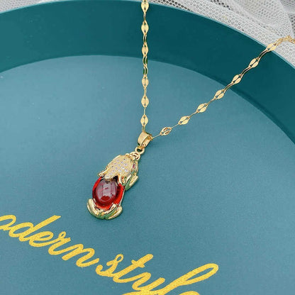 18K gold plated lucky bag necklace with zircon pendant and titanium steel clavicle chain for women