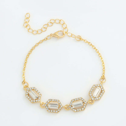 Rhinestone geometric anklet set featuring gold tones and hexagonal designs, ideal for stylish layering and sparkle.