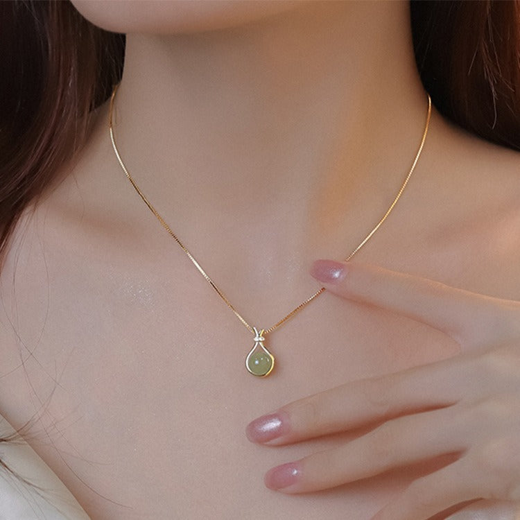 18K gold plated lucky bag necklace with zircon pendant and titanium steel clavicle chain for women