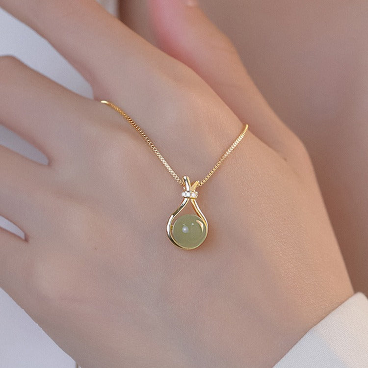 18K gold plated lucky bag necklace with zircon pendant and titanium steel clavicle chain for women