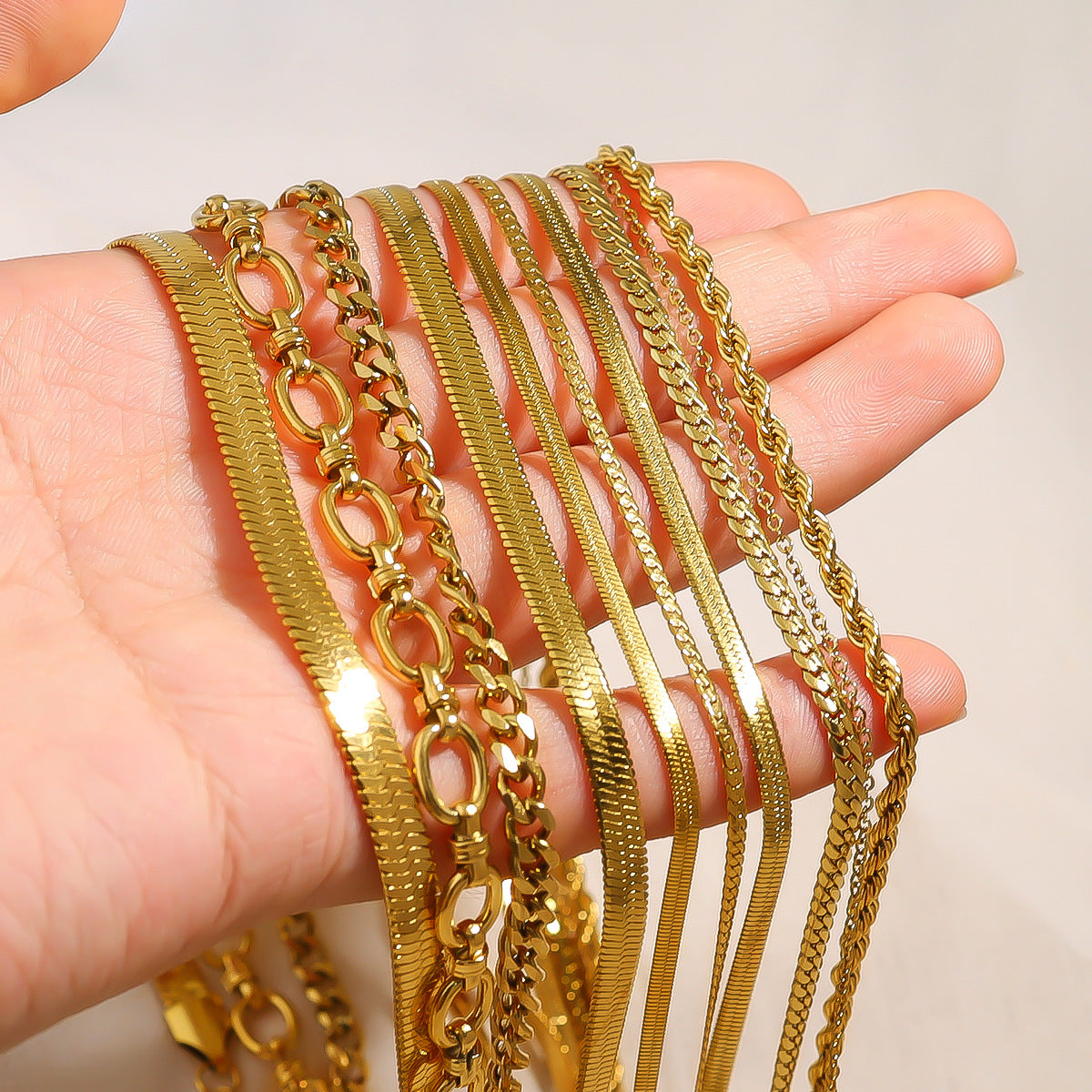 18K gold plated layered necklace with flat snake chain and twist double-layer design