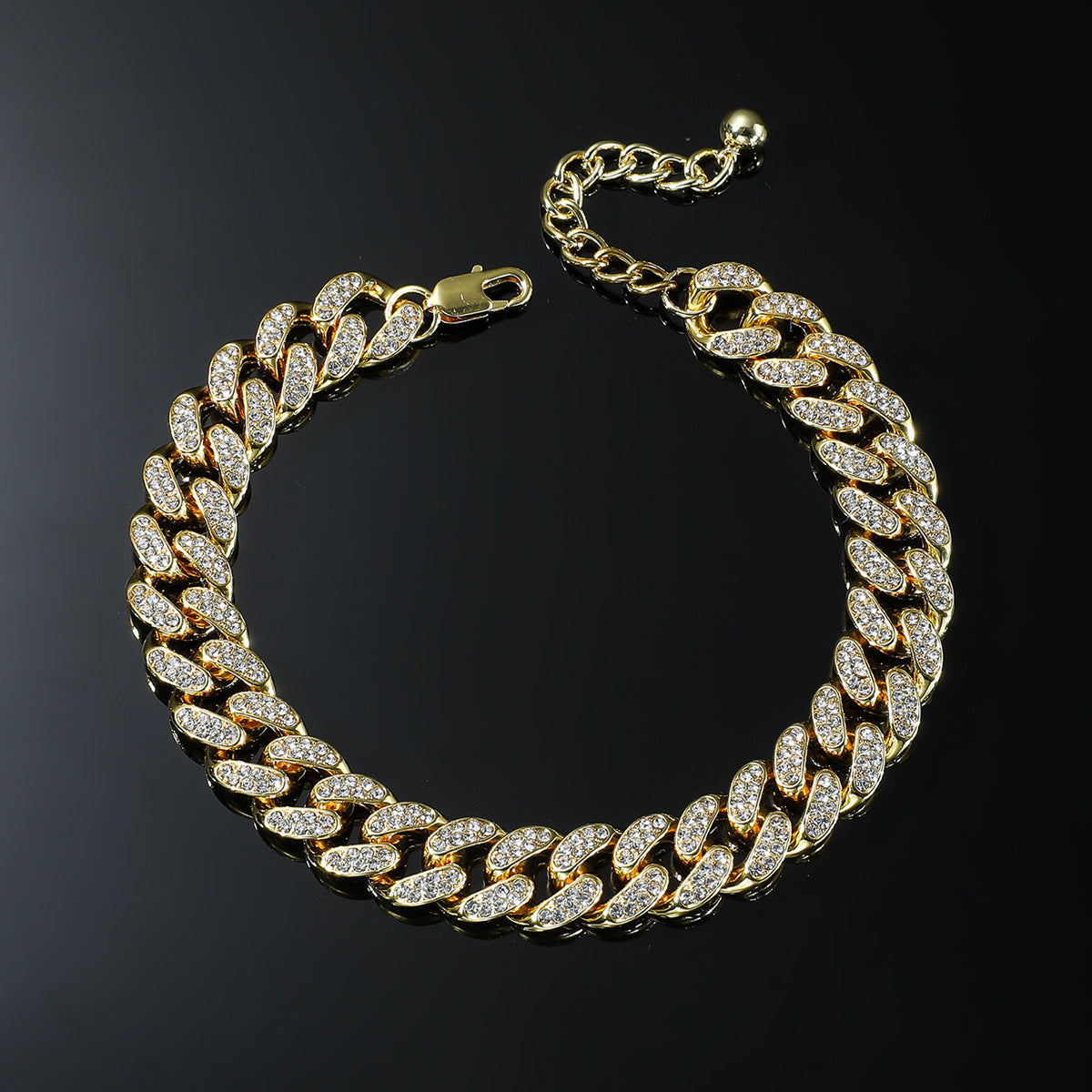 Iced out Cuban chain anklet with rhinestone hip hop design and heavyweight statement style for men