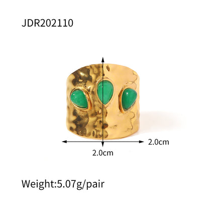 Gold plated gemstone ring with minimalist adjustable band and geometric star detail
