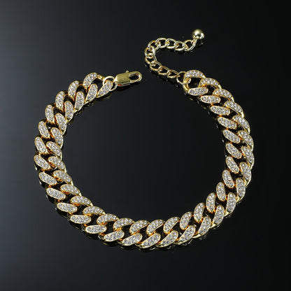 Iced out Cuban chain anklet with rhinestone hip hop design and heavyweight statement style for men