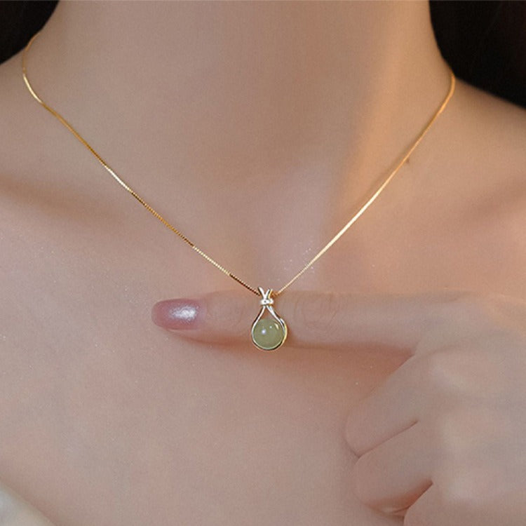18K gold plated lucky bag necklace with zircon pendant and titanium steel clavicle chain for women