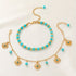 Retro tassel anklet with double-layer chains and ethnic metal pendant details